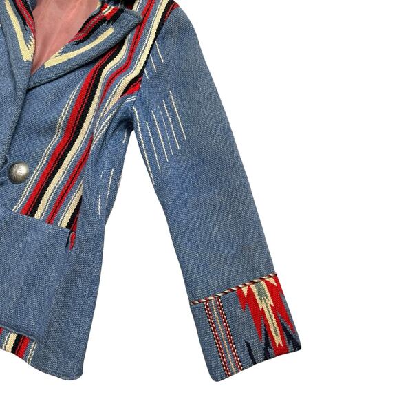 Vintage 1940s Chimayo Blanket Ganscraft Jacket Coat Wool Southwest Native Blue - Picture 9 of 16